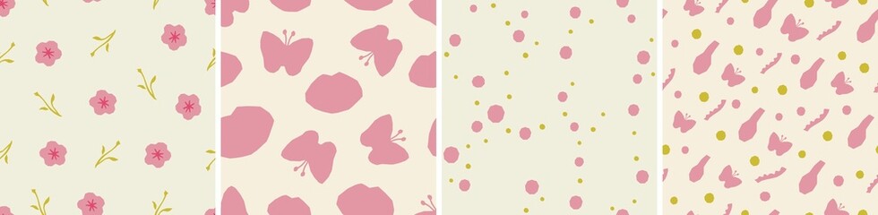 Set of vector seamless patterns. Floral and abstract shapes