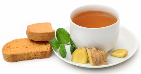 Herbal tea with toast as breakfast