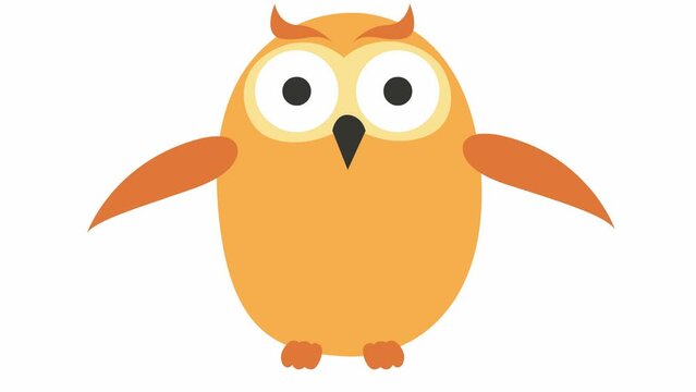 Animated funny owl flies. Looped video. Vector illustration isolated on a white background.