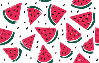 Watermelon slice hand drawn illustration. 