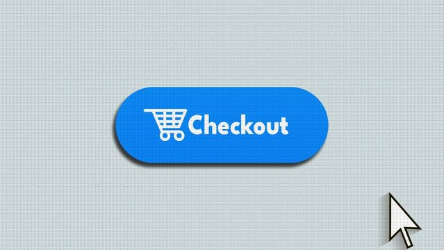 Macro Shot of Checkout Button on Computer screen background. blue 3d button with animated gradient color. Close-up 4k Video  