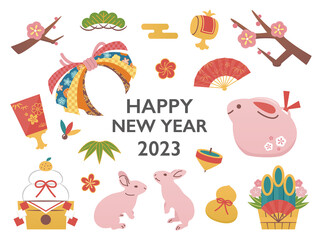 new year greeting card with rabbit 2023
