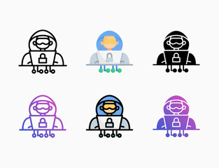 Hacker cybercrime icon set with style line, outline, flat, glyph, color, gradient. Editable stroke and pixel perfect. Can be used for digital product, presentation, print design and more.