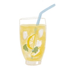 Watercolor lemonade with mint in cold glass. Natural fresh cocktail summer isolated illustration on white background.
