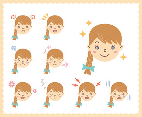 女性の喜怒哀楽の感情　顔アイコン　セット59