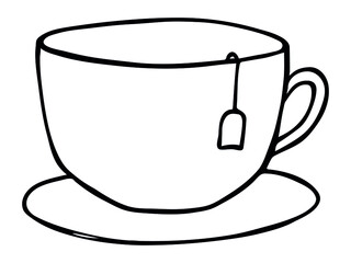 Cute cup of tea illustration isolated on a white background. Simple mug clipart. Cozy home doodle.