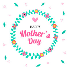 Illustration for Mother's day greeting card with flowers and hearts flat concept, for instagram post.