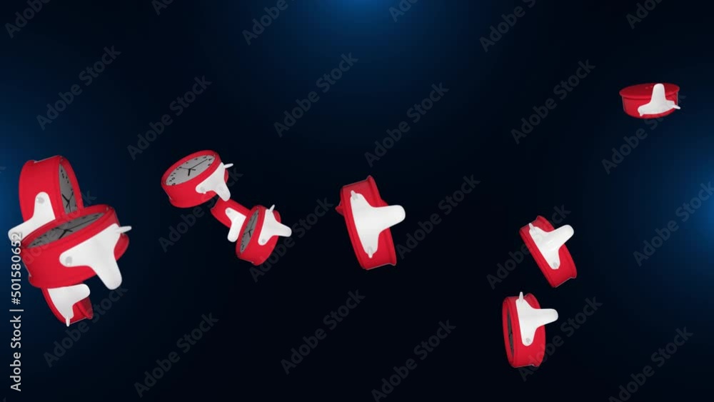 Aufkleber 3d 4k many clocks flying in time lapse in 3d animation. time. time passing in waking up and rush hou
