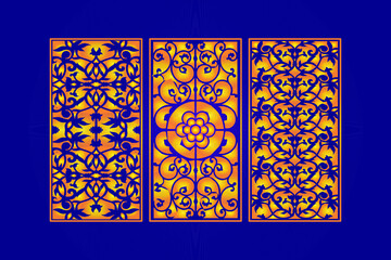 Islamic Decorative Laser Cut Panels Template with Abstract Geometric Texture And Gold Floral Laser