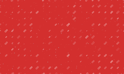 Seamless background pattern of evenly spaced white astrological opposition symbols of different sizes and opacity. Vector illustration on red background with stars