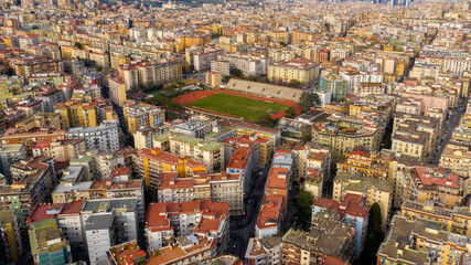 Aerial view of the Arturo Collana stadium in Naples, Italy. This multipurpose sports facility is...
