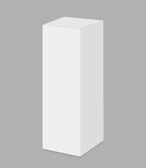 Vertical white box Mockup. Vector 3d realistic. Closed paper packaging on gray background. Blank template. Ready for your design. EPS10.