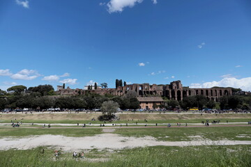 The Circus Maximus in Rome and, in the background, the remains of the imperial palaces on the Palatine Hill.