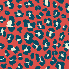 Seamless leopard pattern print in off-white, dark red and navy blue.