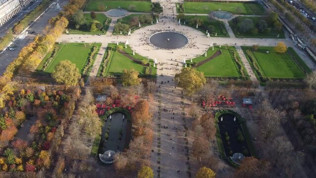 Drone view of the Grand Bassin Rond in the Tuileries Garden.