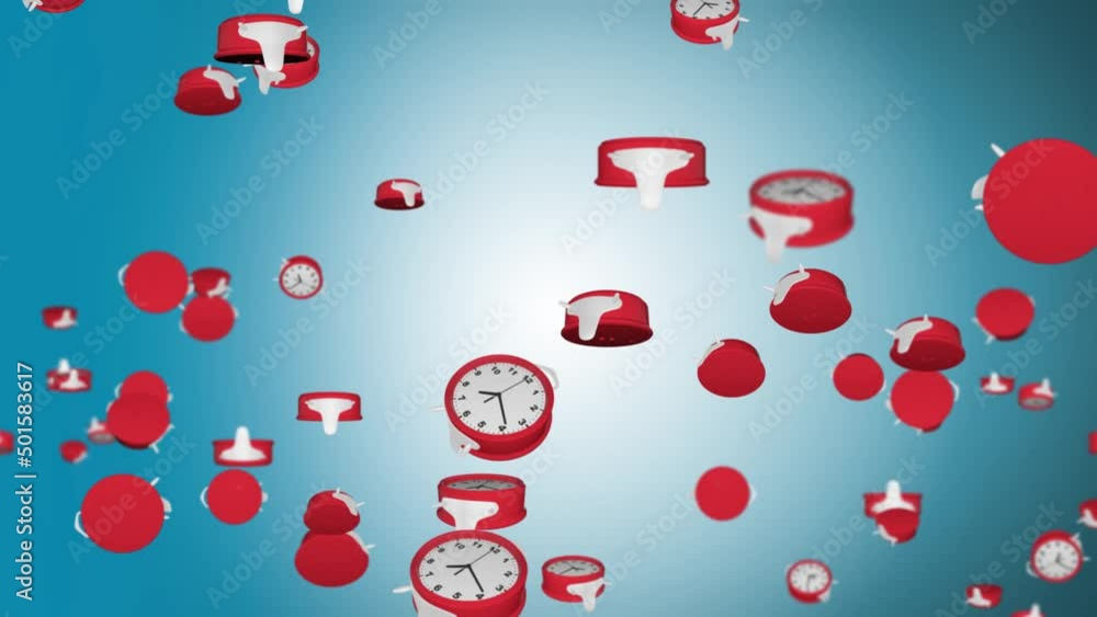 Poster 3d 4k many clocks flying in time lapse in 3d animation. time. time passing in waking up and rush hou