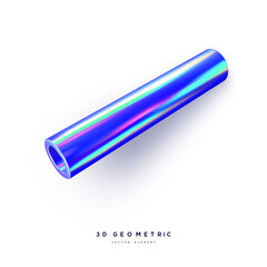 3d render realistic primitive. Glossy holographic geometric shape isolated on white background. Iridescent trendy design, thin film effect. Vector.