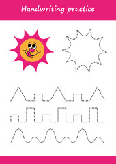  An educational children's game. Preschool tracing for kids and toddlers. Handwriting practice sheet. Simple educational game for kids.