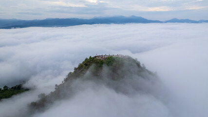 Top view of mountain with sea of mist on Thailand