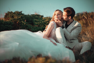 bride and groom kissing