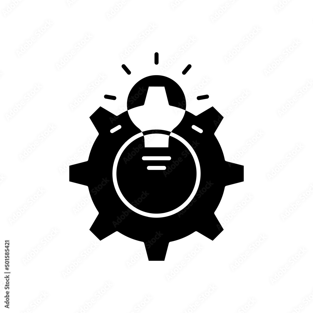Poster gear icon with light bulb. suitable for repair idea symbol, setting. solid icon style. simple design