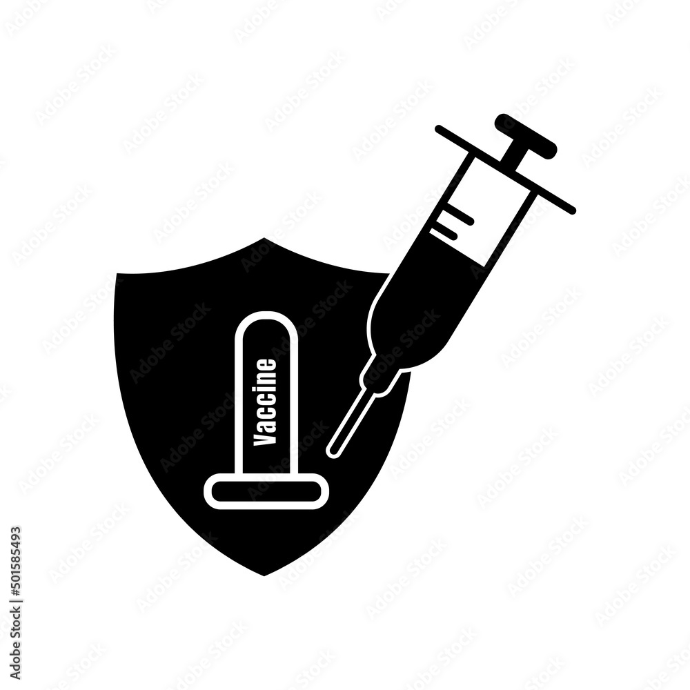 Poster shield icon with syringe. suitable for vaccine symbol. solid icon style. simple design editable. des