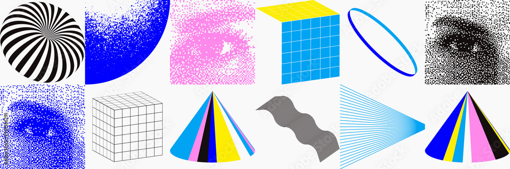 Poster abstract vector pattern with eyes transition effect. geometrical composition