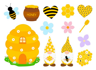 Fototapeta premium Gnomes bees honey vector illustration