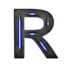 Futuristic technology font. Letter R. 3d render.