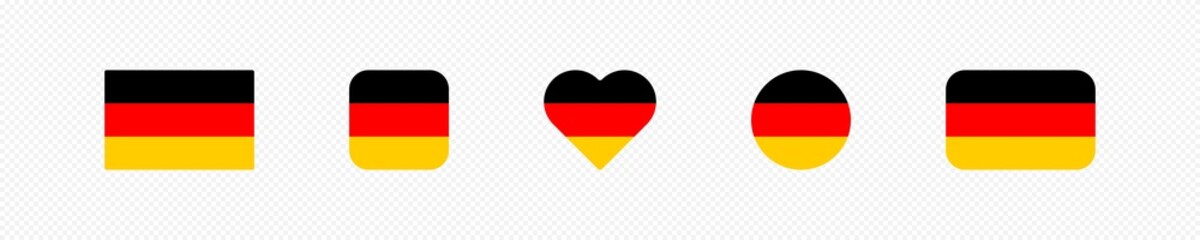 Germany flag icon set. National  german flag, circle, square logo in vector flat