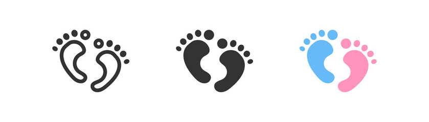 Baby shower feet. Boy and girl birth symbol. Blue and pink color in vector flat