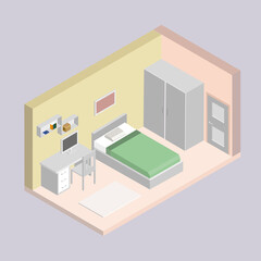 Isometric view of a room.