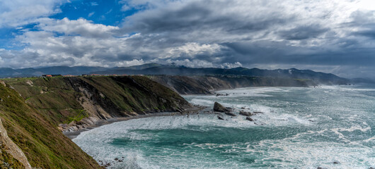 panorama view of the rugged cliffs and coastline at Cabo Vidio in Asturias