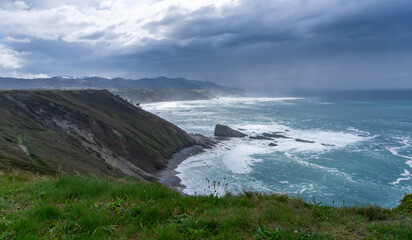 Fototapeta na wymiar panorama view of the rugged cliffs and coastline at Cabo Vidio in Asturias