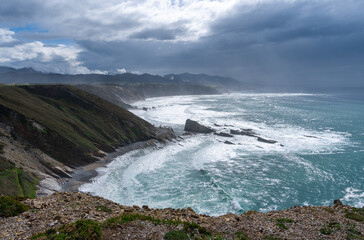 view of the rugged cliffs and coastline at Cabo Vidio in Asturias