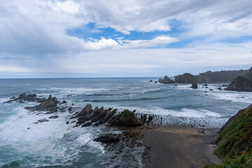 Fototapeta na wymiar view of the Playa de Gueirua beach on the Costa Verde of Asturias