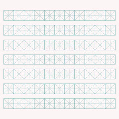 Workbook for writing hieroglyphs. Lined paper for printing. Geometric pattern for school. Realistic lined paper. Simulator for writing Chinese characters. Page of calligraphy exercises. Graph paper