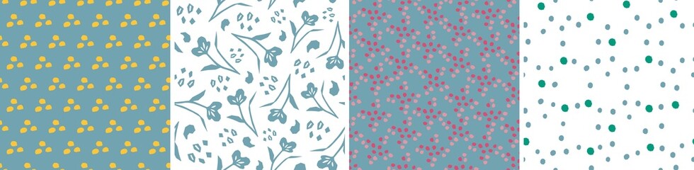 Set of seamless patterns in cutout style. Vector backgrounds