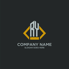 RY initial monogram logo for real estate with building style - obrazy, fototapety, plakaty