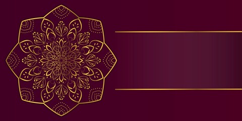 Design for invitation, business card, greeting card, banner with place for text. Golden arabesque arabic style islamic pattern background. Luxurious mandala. Vector illustration