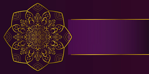 Design for invitation, business card, greeting card, banner with place for text. Golden arabesque arabic style islamic pattern background. Luxurious mandala. Vector illustration