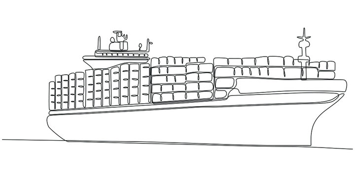 
Continuous Line Drawing Cargo Ship Vector Illustration