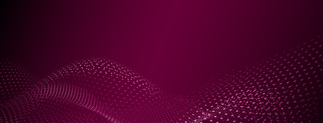 Abstract background with curved surfaces made of small dots in crimson colors