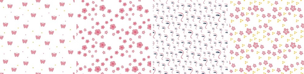 Set of vector seamless patterns. Floral and abstract shapes