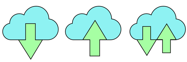 Collection cloud with arrow flat icon. Upload and download cloud and arrow symbols. Clouds with arrows up and down isolated blue signs. image jpg illustration.
