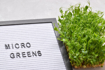 Felt board close-up with letters with the inscription micro greens