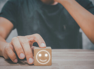 Customer Experience Concept. Icon Smile Happy Client giving Positive Review.service satisfaction...