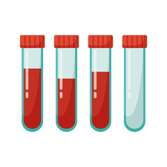 Medical Test glass tubes with blood and plasma. Analyzes. Medical flasks, tools. Laboratory research, virus protection. Vector illustration