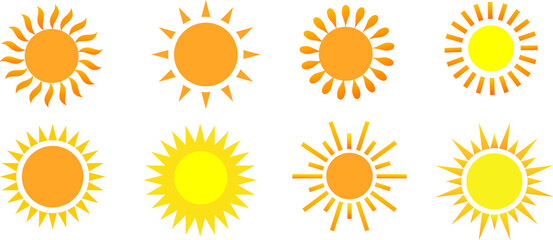 Sun Sign Thin Line Icon Design Templates Symbol of Star. Vector illustration of Different Types Suns
