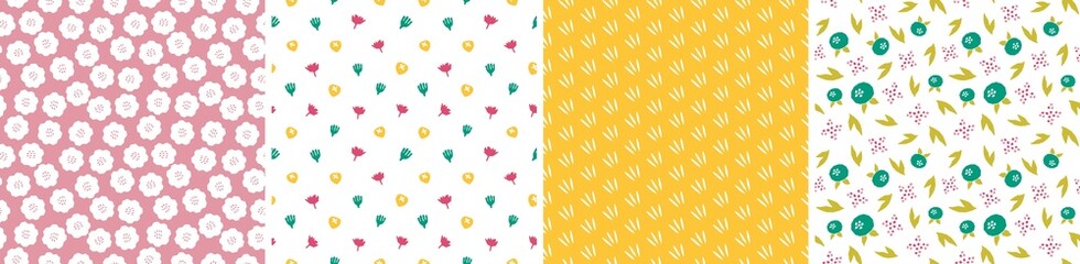 Set of seamless patterns in cutout style. Vector backgrounds